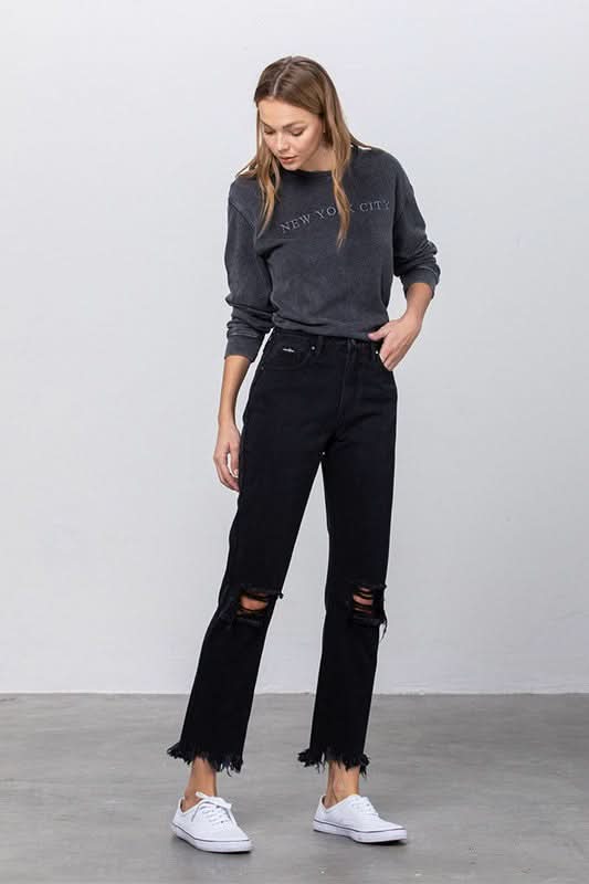 DESTROYED STRAIGHT JEANS - Love Salve